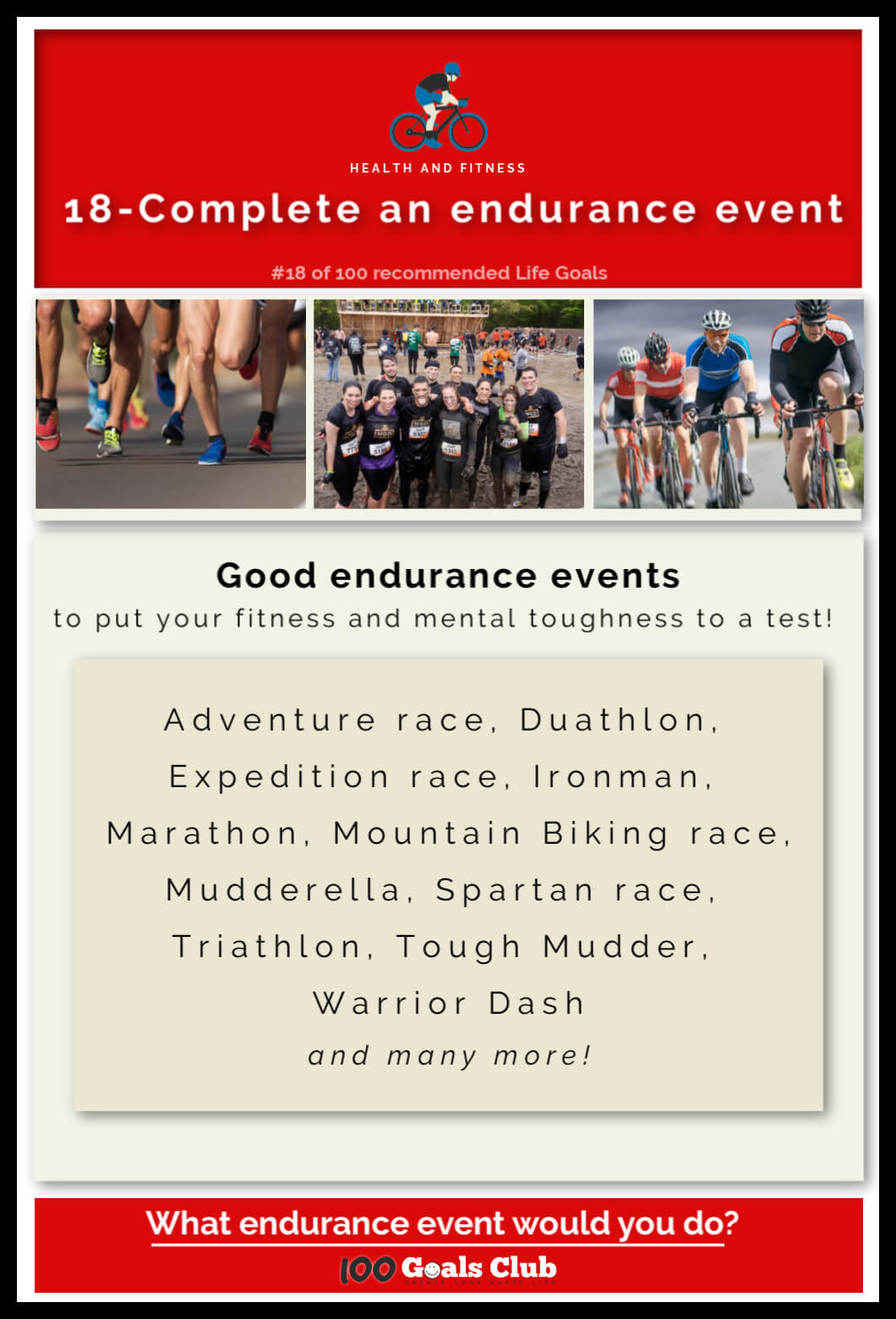Complete endurance events 100 Life Goals